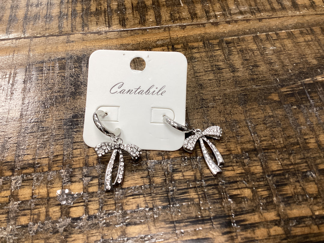 Cantabile silver drop bow earrings