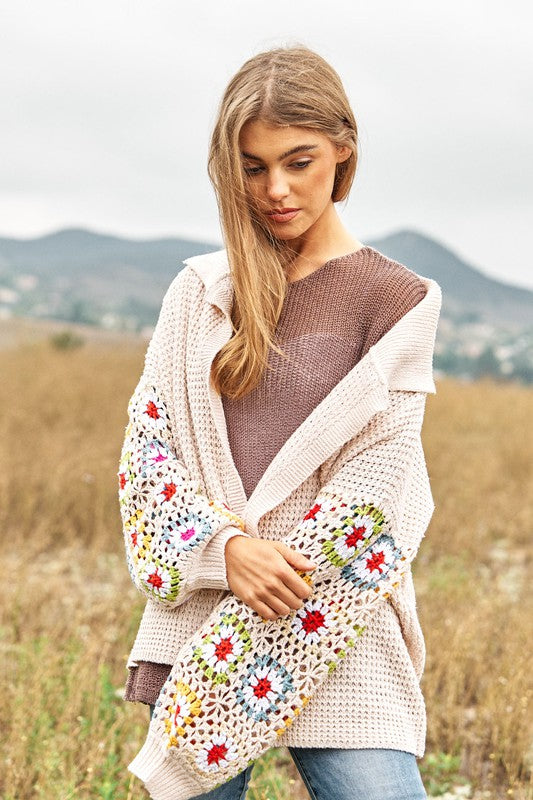 Crochet floral printed long sleeve knit  cardigan - Wild Willows Boutique NY – Massapequa, New York. Affordable and fashionable clothing for women of all ages. Bottoms, tops, dresses, intimates, outerwear, sweaters, shoes, accessories, jewelry, activewear and more//wild Willow Boutique