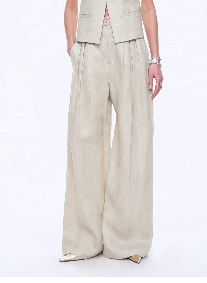Linen Draped Vest and Straight Trousers Suit