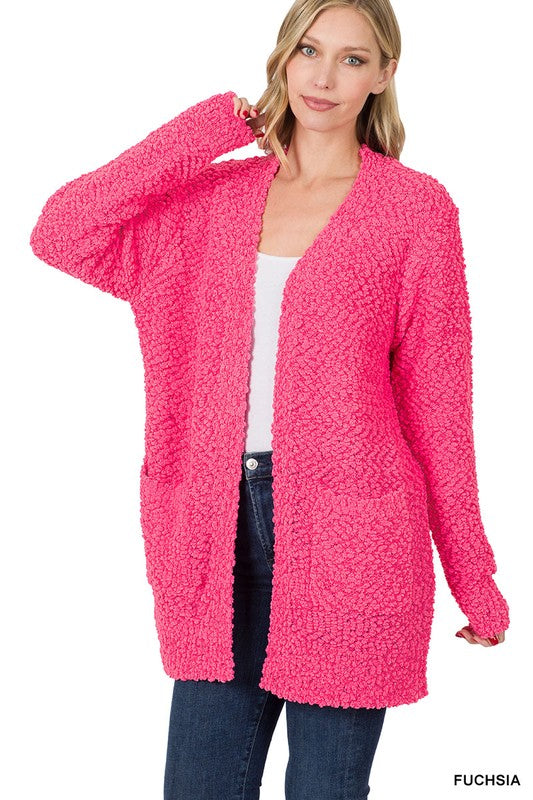 LONG SLEEVE POPCORN SWEATER CARDIGAN WITH POCKETS - sweater - Wild Willows Boutique - Massapequa, NY, affordable and fashionable clothing for women of all ages. Bottoms, tops, dresses, intimates, outerwear, sweater, shoes, accessories, jewelry, active wear, and more // Wild Willow Boutique.