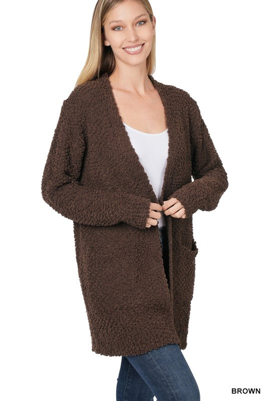 LONG SLEEVE POPCORN SWEATER CARDIGAN WITH POCKETS - sweater - Wild Willows Boutique - Massapequa, NY, affordable and fashionable clothing for women of all ages. Bottoms, tops, dresses, intimates, outerwear, sweater, shoes, accessories, jewelry, active wear, and more // Wild Willow Boutique.