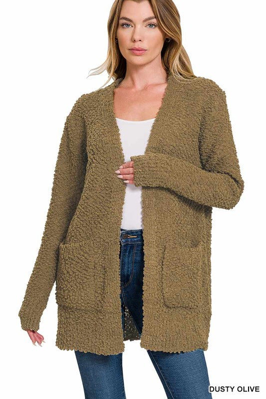 LONG SLEEVE POPCORN SWEATER CARDIGAN WITH POCKETS - sweater - Wild Willows Boutique - Massapequa, NY, affordable and fashionable clothing for women of all ages. Bottoms, tops, dresses, intimates, outerwear, sweater, shoes, accessories, jewelry, active wear, and more // Wild Willow Boutique.