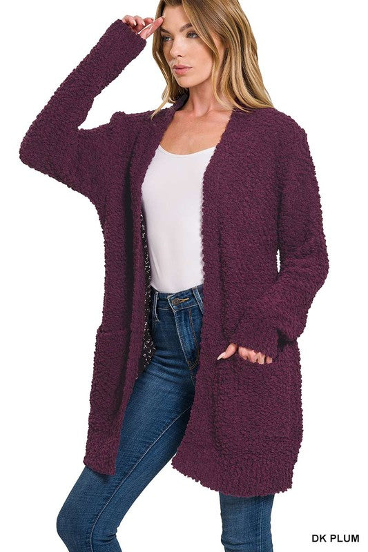 LONG SLEEVE POPCORN SWEATER CARDIGAN WITH POCKETS - sweater - Wild Willows Boutique - Massapequa, NY, affordable and fashionable clothing for women of all ages. Bottoms, tops, dresses, intimates, outerwear, sweater, shoes, accessories, jewelry, active wear, and more // Wild Willow Boutique.