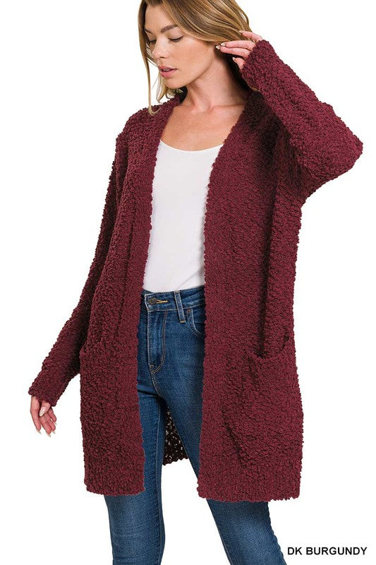 LONG SLEEVE POPCORN SWEATER CARDIGAN WITH POCKETS - sweater - Wild Willows Boutique - Massapequa, NY, affordable and fashionable clothing for women of all ages. Bottoms, tops, dresses, intimates, outerwear, sweater, shoes, accessories, jewelry, active wear, and more // Wild Willow Boutique.