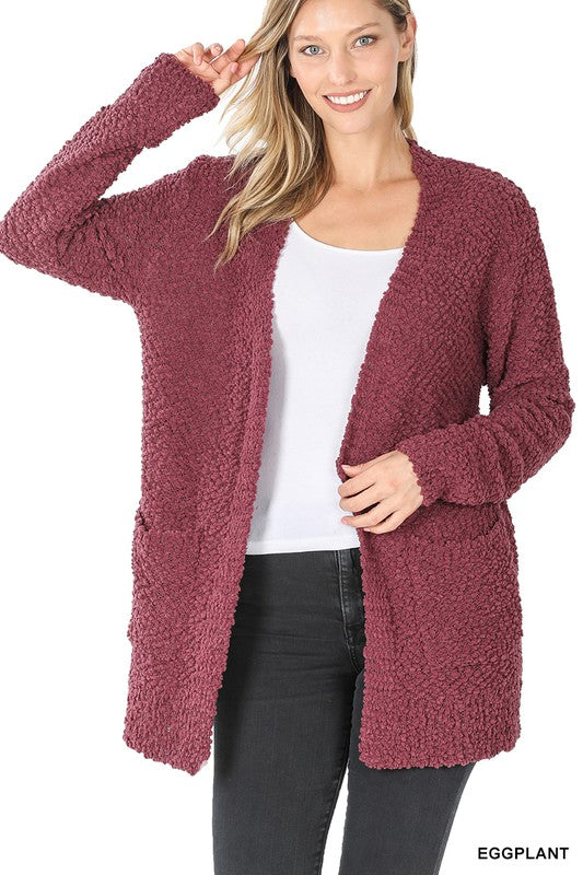 LONG SLEEVE POPCORN SWEATER CARDIGAN WITH POCKETS - sweater - Wild Willows Boutique - Massapequa, NY, affordable and fashionable clothing for women of all ages. Bottoms, tops, dresses, intimates, outerwear, sweater, shoes, accessories, jewelry, active wear, and more // Wild Willow Boutique.