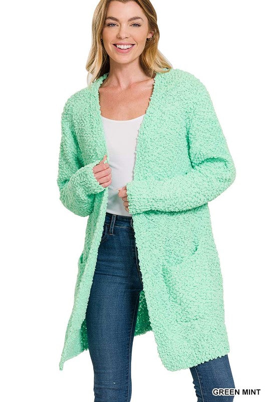 LONG SLEEVE POPCORN SWEATER CARDIGAN WITH POCKETS - sweater - Wild Willows Boutique - Massapequa, NY, affordable and fashionable clothing for women of all ages. Bottoms, tops, dresses, intimates, outerwear, sweater, shoes, accessories, jewelry, active wear, and more // Wild Willow Boutique.