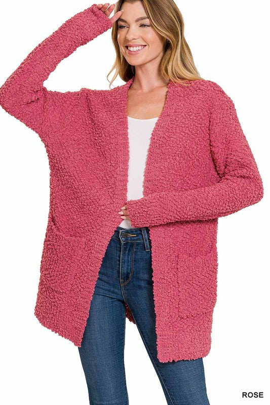 LONG SLEEVE POPCORN SWEATER CARDIGAN WITH POCKETS - sweater - Wild Willows Boutique - Massapequa, NY, affordable and fashionable clothing for women of all ages. Bottoms, tops, dresses, intimates, outerwear, sweater, shoes, accessories, jewelry, active wear, and more // Wild Willow Boutique.