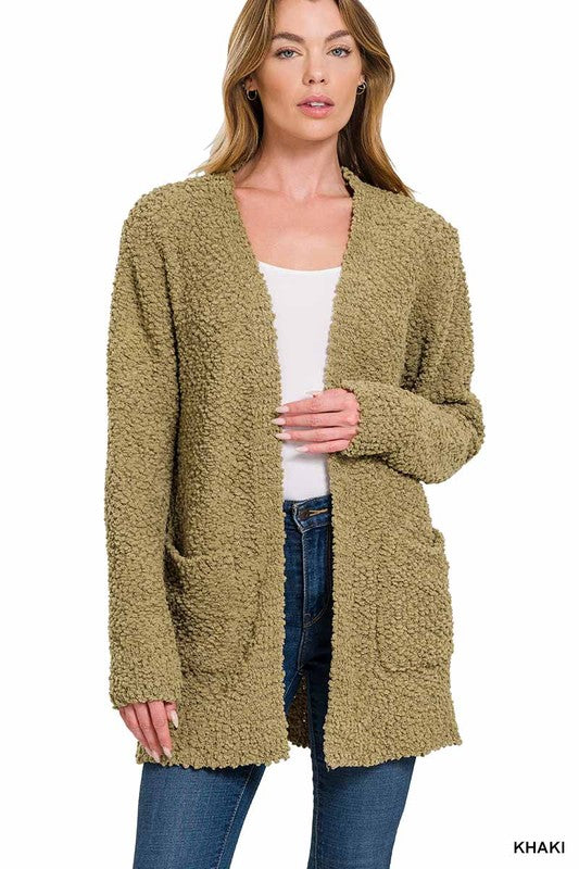 LONG SLEEVE POPCORN SWEATER CARDIGAN WITH POCKETS - sweater - Wild Willows Boutique - Massapequa, NY, affordable and fashionable clothing for women of all ages. Bottoms, tops, dresses, intimates, outerwear, sweater, shoes, accessories, jewelry, active wear, and more // Wild Willow Boutique.