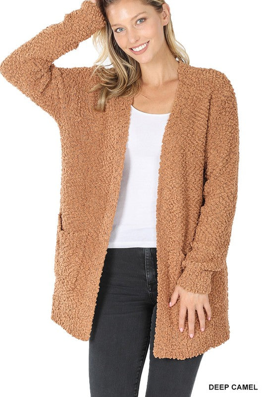 LONG SLEEVE POPCORN SWEATER CARDIGAN WITH POCKETS - sweater - Wild Willows Boutique - Massapequa, NY, affordable and fashionable clothing for women of all ages. Bottoms, tops, dresses, intimates, outerwear, sweater, shoes, accessories, jewelry, active wear, and more // Wild Willow Boutique.