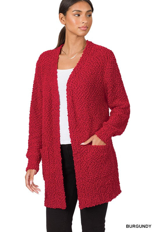 LONG SLEEVE POPCORN SWEATER CARDIGAN WITH POCKETS - sweater - Wild Willows Boutique - Massapequa, NY, affordable and fashionable clothing for women of all ages. Bottoms, tops, dresses, intimates, outerwear, sweater, shoes, accessories, jewelry, active wear, and more // Wild Willow Boutique.