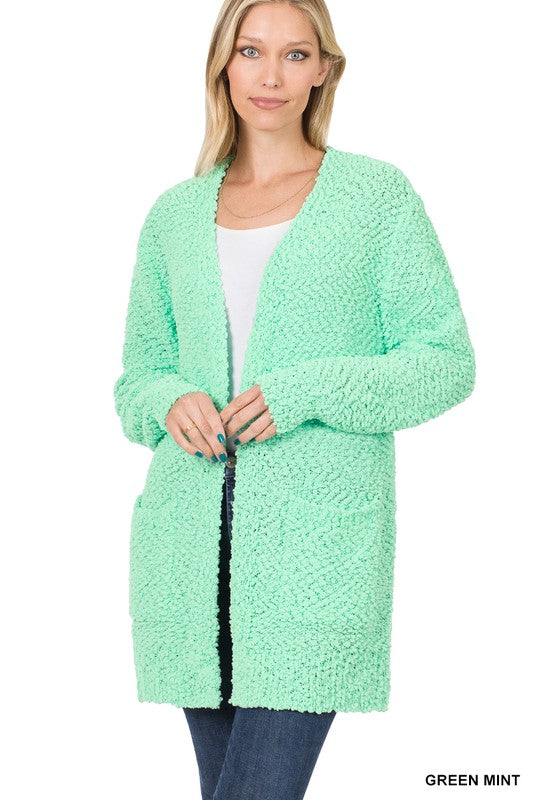 LONG SLEEVE POPCORN SWEATER CARDIGAN WITH POCKETS - sweater - Wild Willows Boutique - Massapequa, NY, affordable and fashionable clothing for women of all ages. Bottoms, tops, dresses, intimates, outerwear, sweater, shoes, accessories, jewelry, active wear, and more // Wild Willow Boutique.