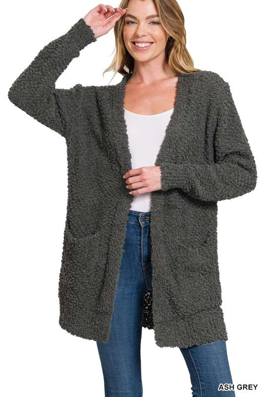 LONG SLEEVE POPCORN SWEATER CARDIGAN WITH POCKETS - sweater - Wild Willows Boutique - Massapequa, NY, affordable and fashionable clothing for women of all ages. Bottoms, tops, dresses, intimates, outerwear, sweater, shoes, accessories, jewelry, active wear, and more // Wild Willow Boutique.