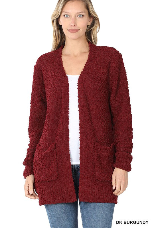 LONG SLEEVE POPCORN SWEATER CARDIGAN WITH POCKETS - sweater - Wild Willows Boutique - Massapequa, NY, affordable and fashionable clothing for women of all ages. Bottoms, tops, dresses, intimates, outerwear, sweater, shoes, accessories, jewelry, active wear, and more // Wild Willow Boutique.