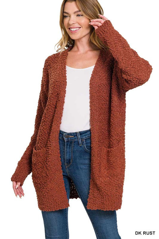 LONG SLEEVE POPCORN SWEATER CARDIGAN WITH POCKETS - sweater - Wild Willows Boutique - Massapequa, NY, affordable and fashionable clothing for women of all ages. Bottoms, tops, dresses, intimates, outerwear, sweater, shoes, accessories, jewelry, active wear, and more // Wild Willow Boutique.