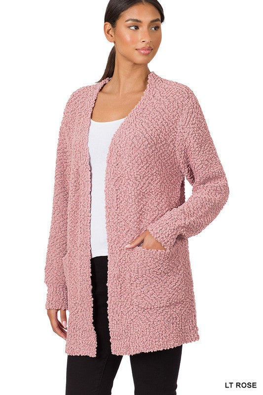 LONG SLEEVE POPCORN SWEATER CARDIGAN WITH POCKETS - sweater - Wild Willows Boutique - Massapequa, NY, affordable and fashionable clothing for women of all ages. Bottoms, tops, dresses, intimates, outerwear, sweater, shoes, accessories, jewelry, active wear, and more // Wild Willow Boutique.