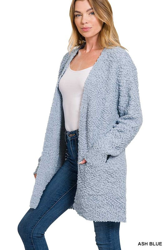 LONG SLEEVE POPCORN SWEATER CARDIGAN WITH POCKETS - sweater - Wild Willows Boutique - Massapequa, NY, affordable and fashionable clothing for women of all ages. Bottoms, tops, dresses, intimates, outerwear, sweater, shoes, accessories, jewelry, active wear, and more // Wild Willow Boutique.