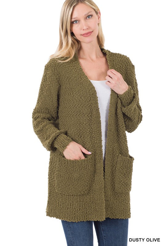 LONG SLEEVE POPCORN SWEATER CARDIGAN WITH POCKETS - sweater - Wild Willows Boutique - Massapequa, NY, affordable and fashionable clothing for women of all ages. Bottoms, tops, dresses, intimates, outerwear, sweater, shoes, accessories, jewelry, active wear, and more // Wild Willow Boutique.