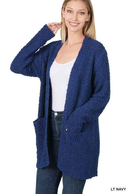 LONG SLEEVE POPCORN SWEATER CARDIGAN WITH POCKETS - sweater - Wild Willows Boutique - Massapequa, NY, affordable and fashionable clothing for women of all ages. Bottoms, tops, dresses, intimates, outerwear, sweater, shoes, accessories, jewelry, active wear, and more // Wild Willow Boutique.