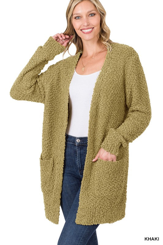 LONG SLEEVE POPCORN SWEATER CARDIGAN WITH POCKETS - sweater - Wild Willows Boutique - Massapequa, NY, affordable and fashionable clothing for women of all ages. Bottoms, tops, dresses, intimates, outerwear, sweater, shoes, accessories, jewelry, active wear, and more // Wild Willow Boutique.