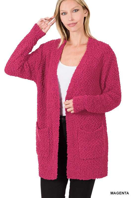 LONG SLEEVE POPCORN SWEATER CARDIGAN WITH POCKETS - sweater - Wild Willows Boutique - Massapequa, NY, affordable and fashionable clothing for women of all ages. Bottoms, tops, dresses, intimates, outerwear, sweater, shoes, accessories, jewelry, active wear, and more // Wild Willow Boutique.