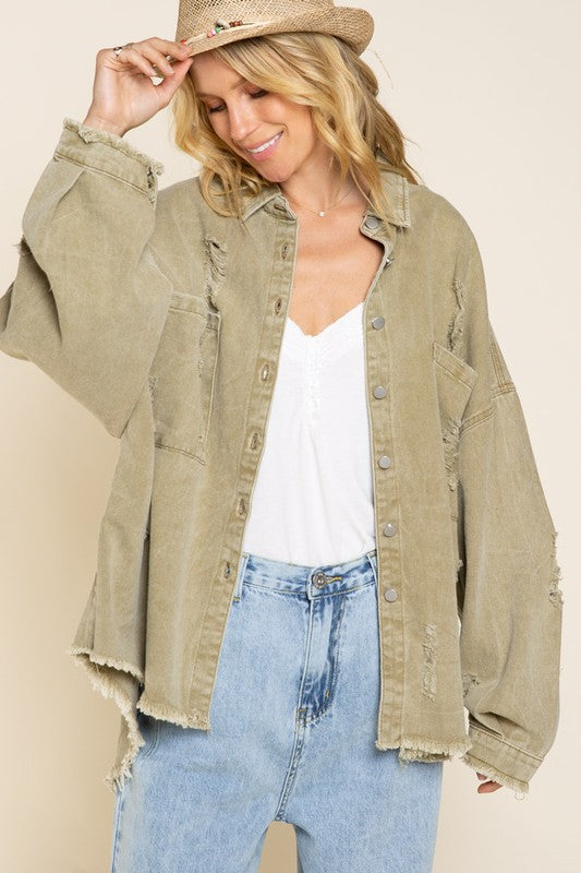 Fringe Distressed Oversized Jacket - outerwear - Wild Willows Boutique - Massapequa, NY, affordable and fashionable clothing for women of all ages. Bottoms, tops, dresses, intimates, outerwear, sweater, shoes, accessories, jewelry, active wear, and more // Wild Willow Boutique.