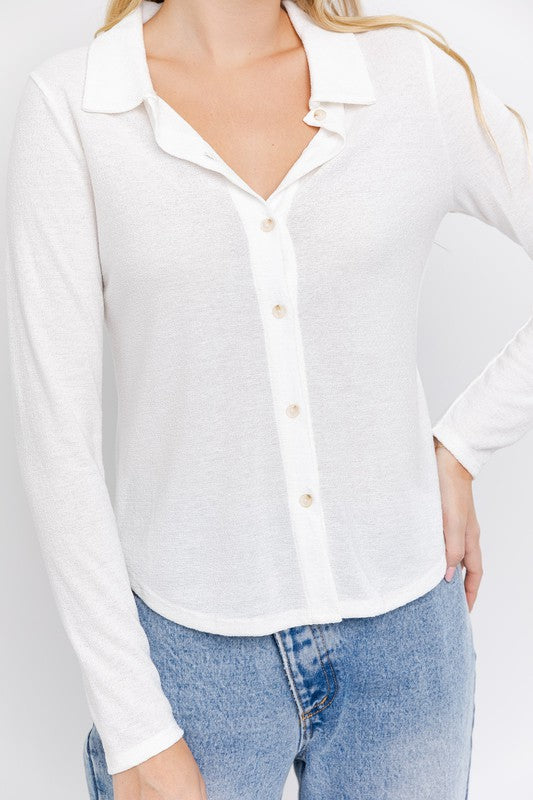 L/S Button Down Top - shirts - Wild Willows Boutique - Massapequa, NY, affordable and fashionable clothing for women of all ages. Bottoms, tops, dresses, intimates, outerwear, sweater, shoes, accessories, jewelry, active wear, and more // Wild Willow Boutique.