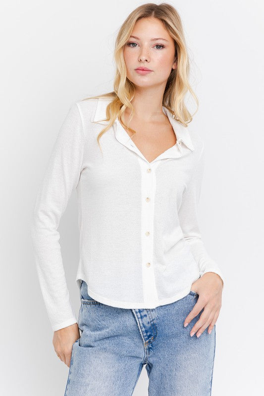 L/S Button Down Top - shirts - Wild Willows Boutique - Massapequa, NY, affordable and fashionable clothing for women of all ages. Bottoms, tops, dresses, intimates, outerwear, sweater, shoes, accessories, jewelry, active wear, and more // Wild Willow Boutique.