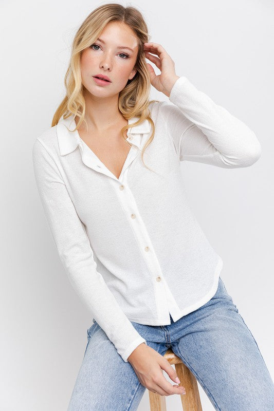 L/S Button Down Top - shirts - Wild Willows Boutique - Massapequa, NY, affordable and fashionable clothing for women of all ages. Bottoms, tops, dresses, intimates, outerwear, sweater, shoes, accessories, jewelry, active wear, and more // Wild Willow Boutique.