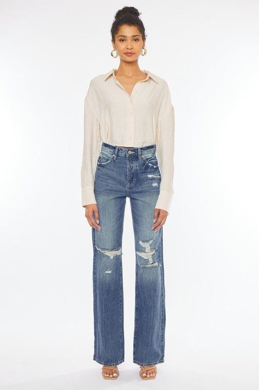 ULTRA HIGH RISE DISTRESSED NINETIES FLARE-KC8682M - Jeans - Wild Willows Boutique - Massapequa, NY, affordable and fashionable clothing for women of all ages. Bottoms, tops, dresses, intimates, outerwear, sweater, shoes, accessories, jewelry, active wear, and more // Wild Willow Boutique.