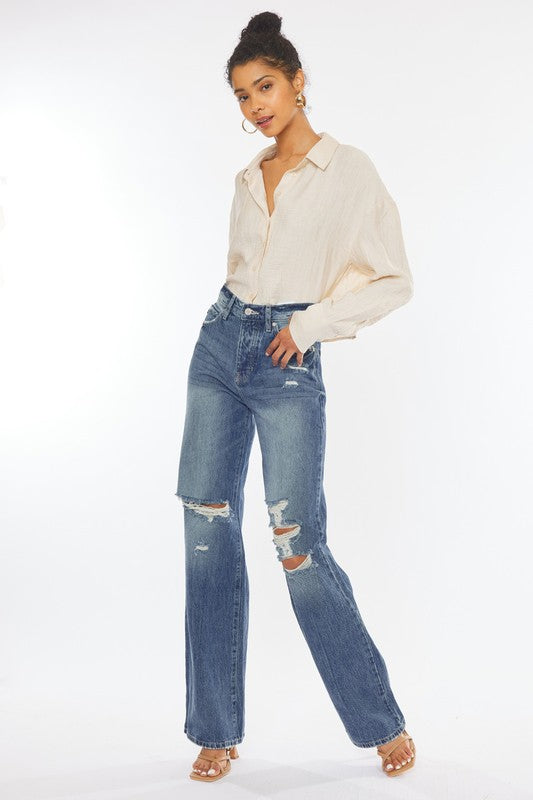 ULTRA HIGH RISE DISTRESSED NINETIES FLARE-KC8682M - Jeans - Wild Willows Boutique - Massapequa, NY, affordable and fashionable clothing for women of all ages. Bottoms, tops, dresses, intimates, outerwear, sweater, shoes, accessories, jewelry, active wear, and more // Wild Willow Boutique.