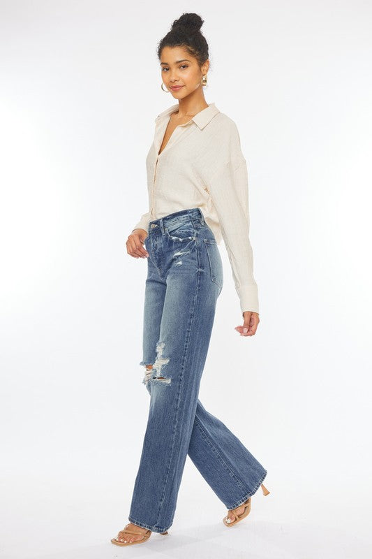 ULTRA HIGH RISE DISTRESSED NINETIES FLARE-KC8682M - Jeans - Wild Willows Boutique - Massapequa, NY, affordable and fashionable clothing for women of all ages. Bottoms, tops, dresses, intimates, outerwear, sweater, shoes, accessories, jewelry, active wear, and more // Wild Willow Boutique.