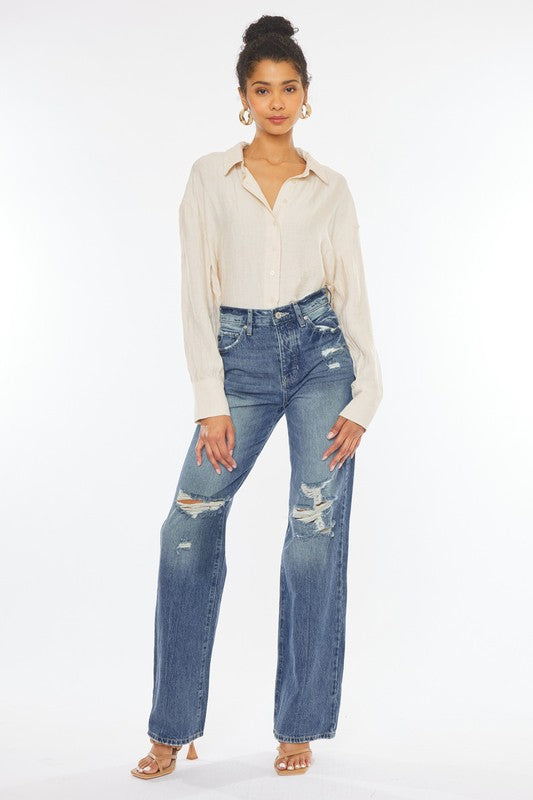 ULTRA HIGH RISE DISTRESSED NINETIES FLARE-KC8682M - Jeans - Wild Willows Boutique - Massapequa, NY, affordable and fashionable clothing for women of all ages. Bottoms, tops, dresses, intimates, outerwear, sweater, shoes, accessories, jewelry, active wear, and more // Wild Willow Boutique.