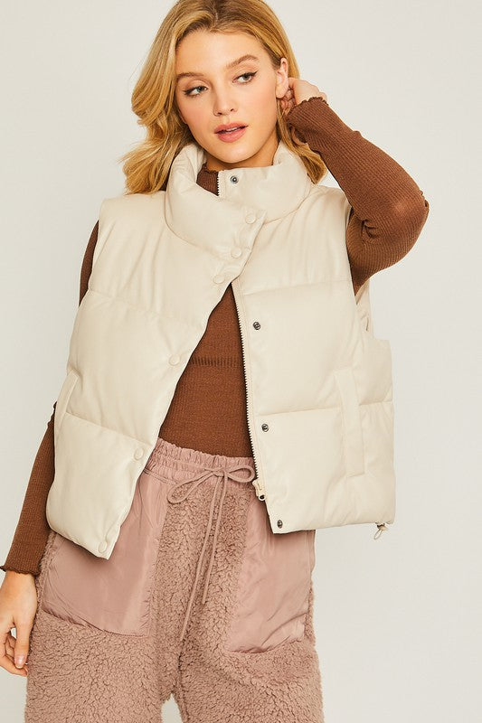 PU Padded Vest -  - Wild Willows Boutique - Massapequa, NY, affordable and fashionable clothing for women of all ages. Bottoms, tops, dresses, intimates, outerwear, sweater, shoes, accessories, jewelry, active wear, and more // Wild Willow Boutique.