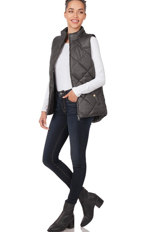 Diamond Quilted Zip Front Vest -  - Wild Willows Boutique - Massapequa, NY, affordable and fashionable clothing for women of all ages. Bottoms, tops, dresses, intimates, outerwear, sweater, shoes, accessories, jewelry, active wear, and more // Wild Willow Boutique.