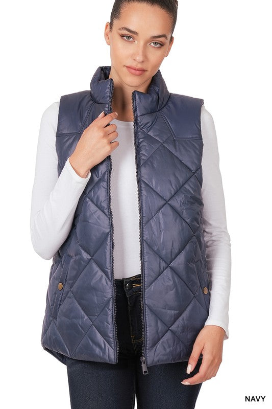 Diamond Quilted Zip Front Vest -  - Wild Willows Boutique - Massapequa, NY, affordable and fashionable clothing for women of all ages. Bottoms, tops, dresses, intimates, outerwear, sweater, shoes, accessories, jewelry, active wear, and more // Wild Willow Boutique.