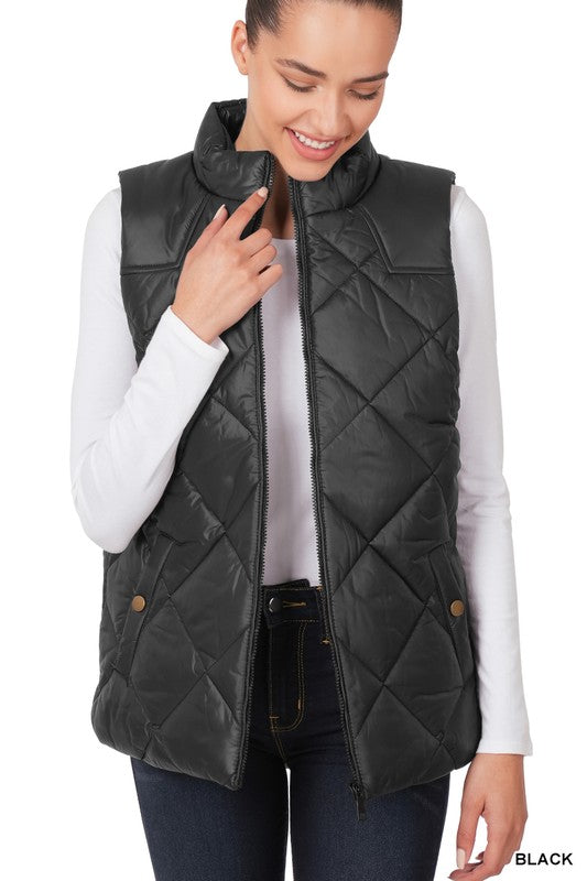 Diamond Quilted Zip Front Vest -  - Wild Willows Boutique - Massapequa, NY, affordable and fashionable clothing for women of all ages. Bottoms, tops, dresses, intimates, outerwear, sweater, shoes, accessories, jewelry, active wear, and more // Wild Willow Boutique.