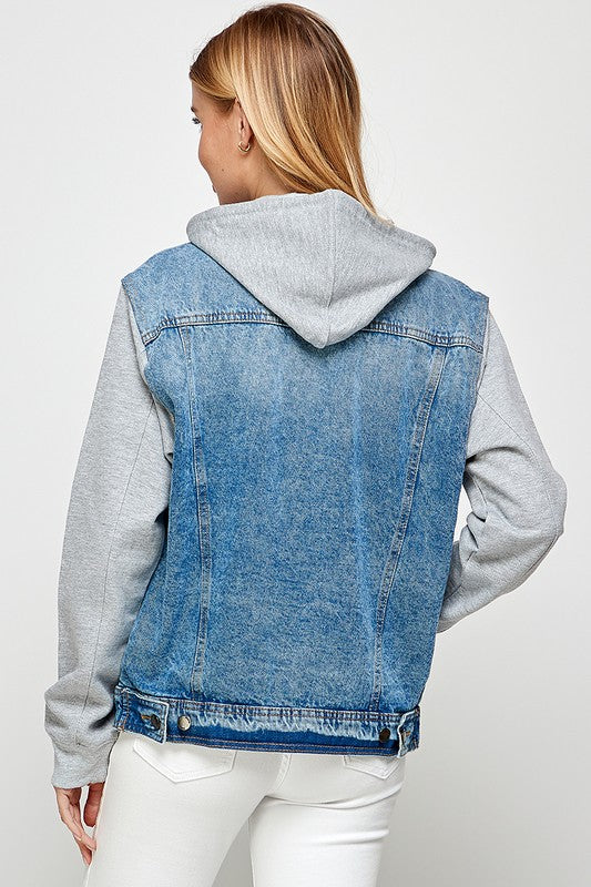 Women's Denim  Jacket with Fleece Hoodies - Jacket - Wild Willows Boutique - Massapequa, NY, affordable and fashionable clothing for women of all ages. Bottoms, tops, dresses, intimates, outerwear, sweater, shoes, accessories, jewelry, active wear, and more // Wild Willow Boutique.