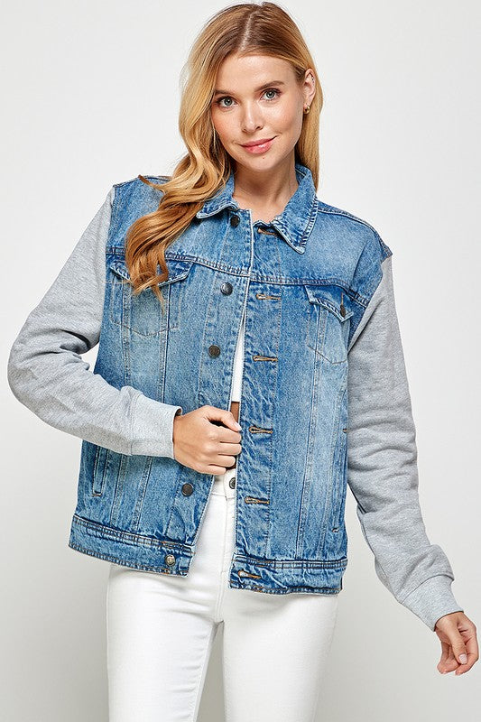 Women's Denim  Jacket with Fleece Hoodies - Jacket - Wild Willows Boutique - Massapequa, NY, affordable and fashionable clothing for women of all ages. Bottoms, tops, dresses, intimates, outerwear, sweater, shoes, accessories, jewelry, active wear, and more // Wild Willow Boutique.