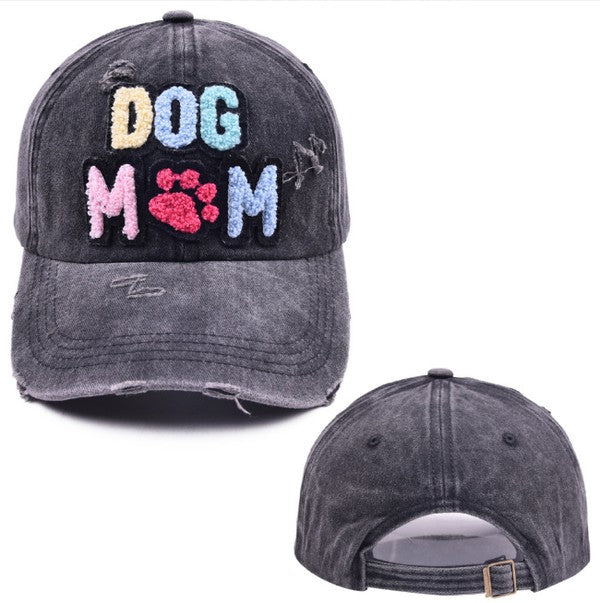 Dog Mom Chenille Patch Distressed Hat Cap