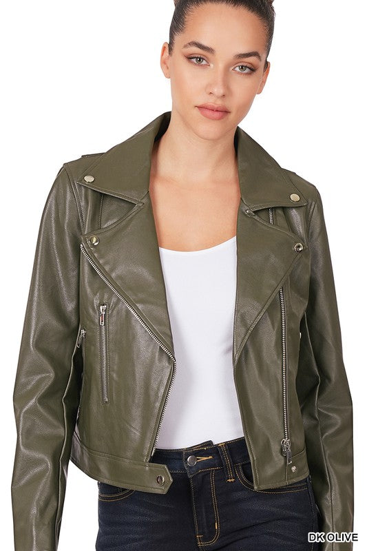 VEGAN LEATHER MOTO JACKET - jacket - Wild Willows Boutique - Massapequa, NY, affordable and fashionable clothing for women of all ages. Bottoms, tops, dresses, intimates, outerwear, sweater, shoes, accessories, jewelry, active wear, and more // Wild Willow Boutique.