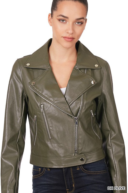 VEGAN LEATHER MOTO JACKET - jacket - Wild Willows Boutique - Massapequa, NY, affordable and fashionable clothing for women of all ages. Bottoms, tops, dresses, intimates, outerwear, sweater, shoes, accessories, jewelry, active wear, and more // Wild Willow Boutique.