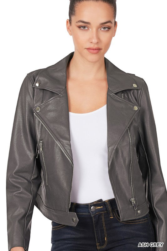 VEGAN LEATHER MOTO JACKET - jacket - Wild Willows Boutique - Massapequa, NY, affordable and fashionable clothing for women of all ages. Bottoms, tops, dresses, intimates, outerwear, sweater, shoes, accessories, jewelry, active wear, and more // Wild Willow Boutique.