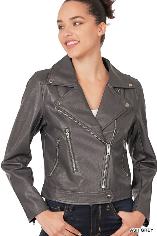 VEGAN LEATHER MOTO JACKET - jacket - Wild Willows Boutique - Massapequa, NY, affordable and fashionable clothing for women of all ages. Bottoms, tops, dresses, intimates, outerwear, sweater, shoes, accessories, jewelry, active wear, and more // Wild Willow Boutique.