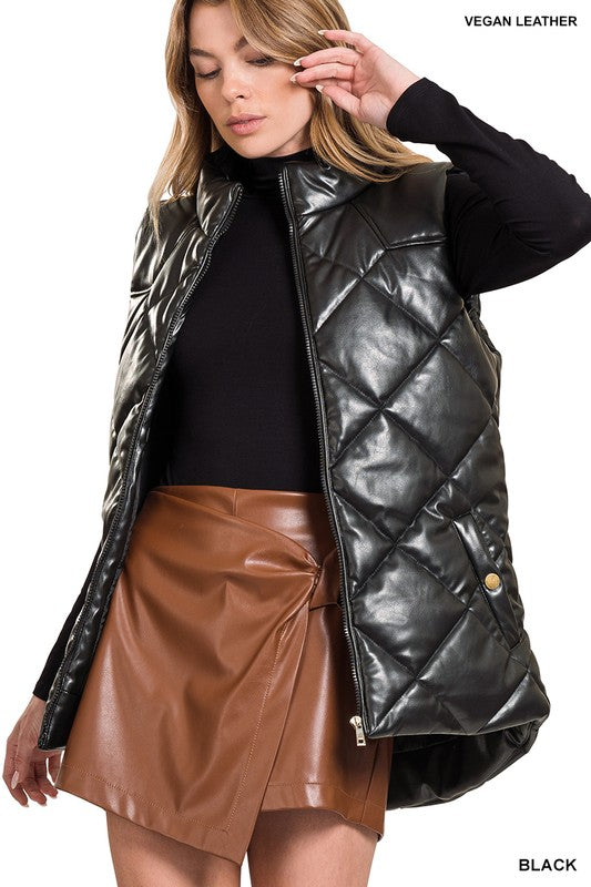 VEGAN LEATHER PUFFER VEST - Vest - Wild Willows Boutique - Massapequa, NY, affordable and fashionable clothing for women of all ages. Bottoms, tops, dresses, intimates, outerwear, sweater, shoes, accessories, jewelry, active wear, and more // Wild Willow Boutique.