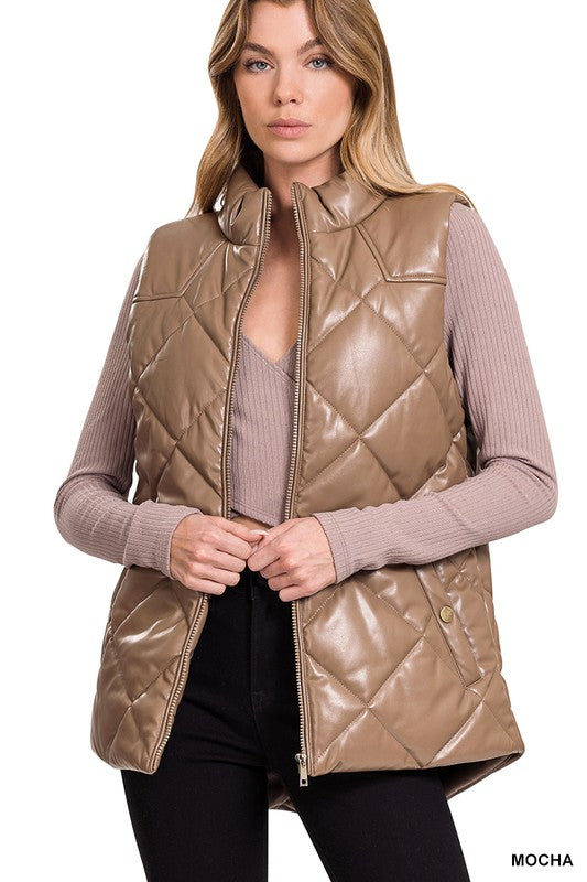 VEGAN LEATHER PUFFER VEST - Vest - Wild Willows Boutique - Massapequa, NY, affordable and fashionable clothing for women of all ages. Bottoms, tops, dresses, intimates, outerwear, sweater, shoes, accessories, jewelry, active wear, and more // Wild Willow Boutique.