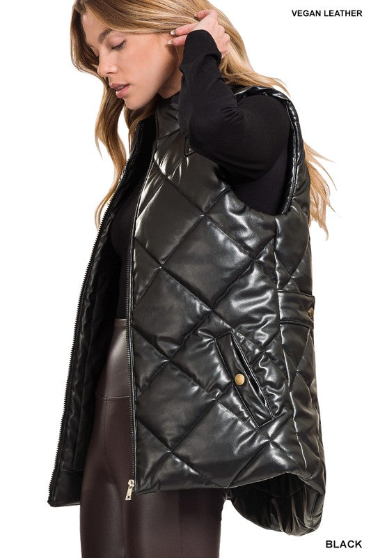 VEGAN LEATHER PUFFER VEST - Vest - Wild Willows Boutique - Massapequa, NY, affordable and fashionable clothing for women of all ages. Bottoms, tops, dresses, intimates, outerwear, sweater, shoes, accessories, jewelry, active wear, and more // Wild Willow Boutique.