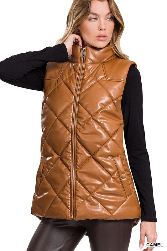 VEGAN LEATHER PUFFER VEST - Vest - Wild Willows Boutique - Massapequa, NY, affordable and fashionable clothing for women of all ages. Bottoms, tops, dresses, intimates, outerwear, sweater, shoes, accessories, jewelry, active wear, and more // Wild Willow Boutique.