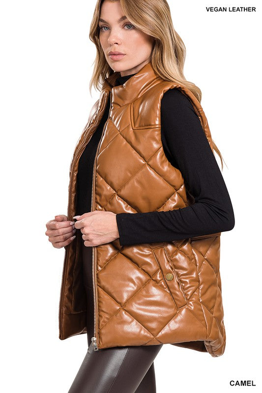 VEGAN LEATHER PUFFER VEST - Vest - Wild Willows Boutique - Massapequa, NY, affordable and fashionable clothing for women of all ages. Bottoms, tops, dresses, intimates, outerwear, sweater, shoes, accessories, jewelry, active wear, and more // Wild Willow Boutique.