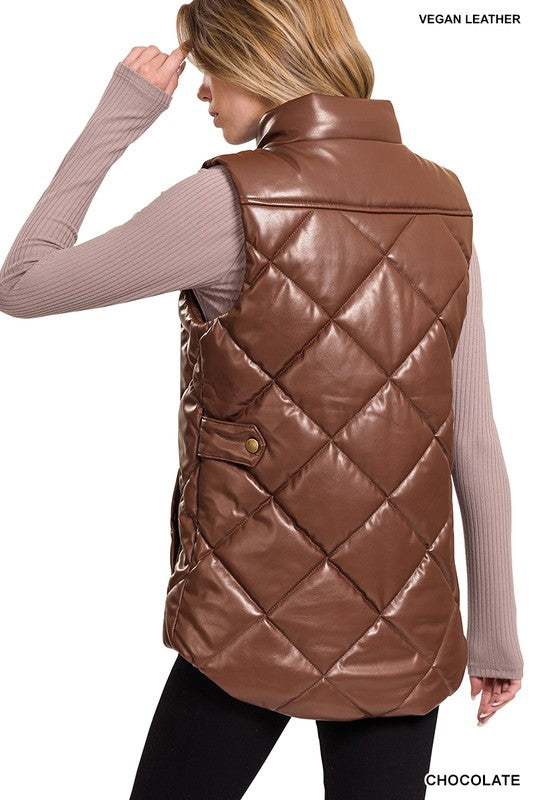 VEGAN LEATHER PUFFER VEST - Vest - Wild Willows Boutique - Massapequa, NY, affordable and fashionable clothing for women of all ages. Bottoms, tops, dresses, intimates, outerwear, sweater, shoes, accessories, jewelry, active wear, and more // Wild Willow Boutique.