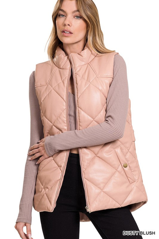 VEGAN LEATHER PUFFER VEST - Vest - Wild Willows Boutique - Massapequa, NY, affordable and fashionable clothing for women of all ages. Bottoms, tops, dresses, intimates, outerwear, sweater, shoes, accessories, jewelry, active wear, and more // Wild Willow Boutique.